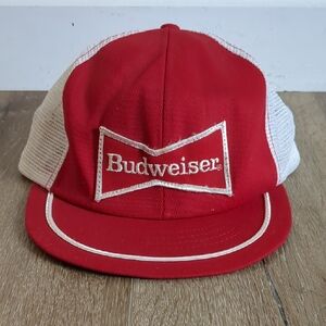 Vintage Budweiser Red and White Mesh Trucker Hat Adjustable